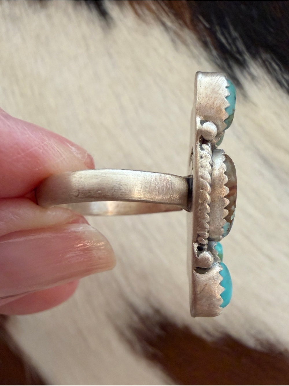❤️ Number 8 Mine & Mojave Turquoise Half Cluster Adj Sterling 925 Statement Ring - Picture 10 of 16